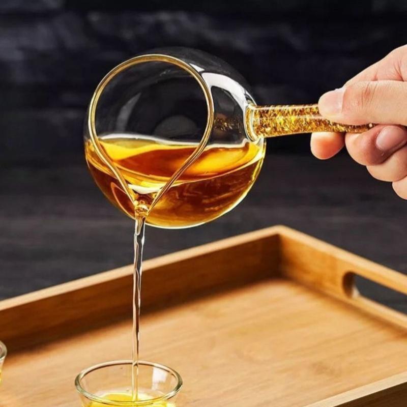 Glass Gongfu Tea Pitcher with Golden Handle Gold Foil Tea Brewing Accessories Set