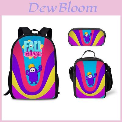 Fall Guys Cartoon Backpack Lunch Bag Pencil Case Set For Students And Daily Use