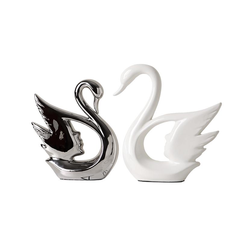 Resin Swan sculptures figurines home decor ornaments Electroplating crafts living room decorations table decoration Wedding Gift
