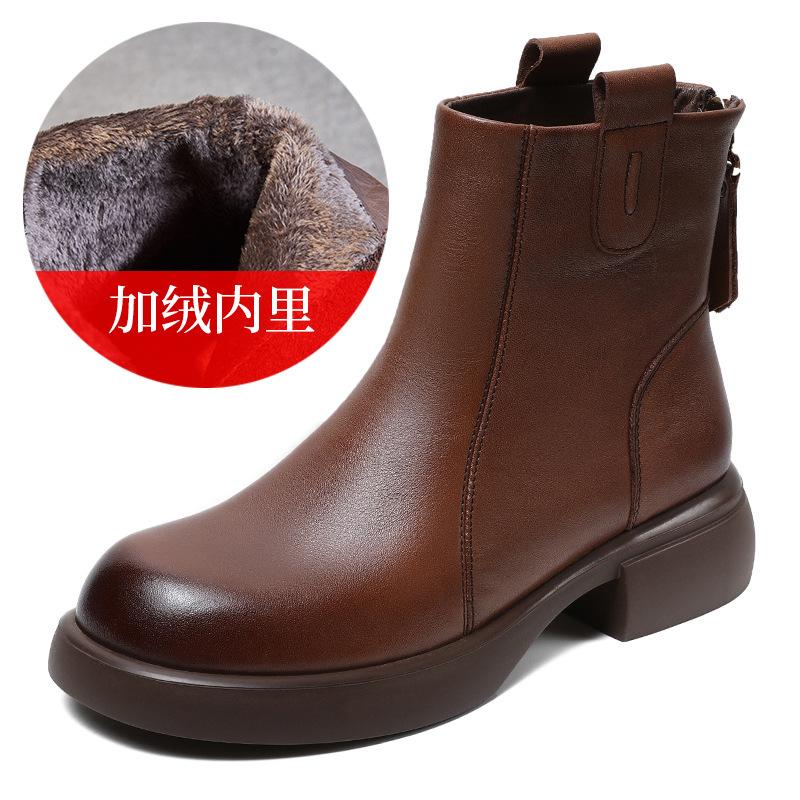 Autumn and Winter New British Martin Boots Women's Retro Leather Soft-soled Zipper Boots Chelsea Skinny Short Boots