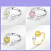 Small Daisy Adjustable Ring With Pearl Decor For Women Fashion Accessory