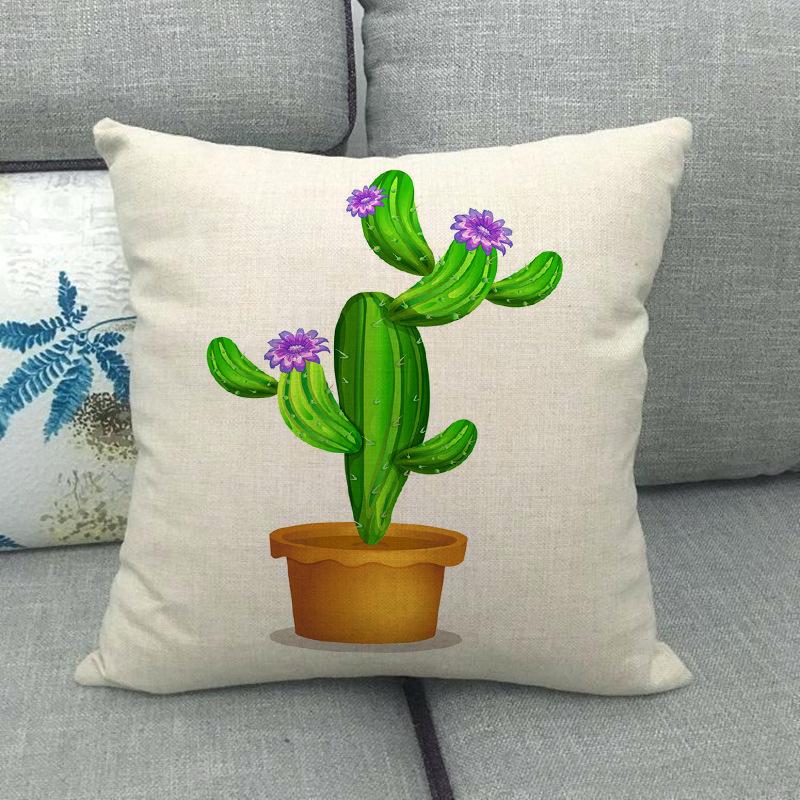 Cartoon Green Potted Cactus Digital Printing Short Plush Pillow Covers For Car Sofa Office Cushion Cover Home Goods 60X60Cm