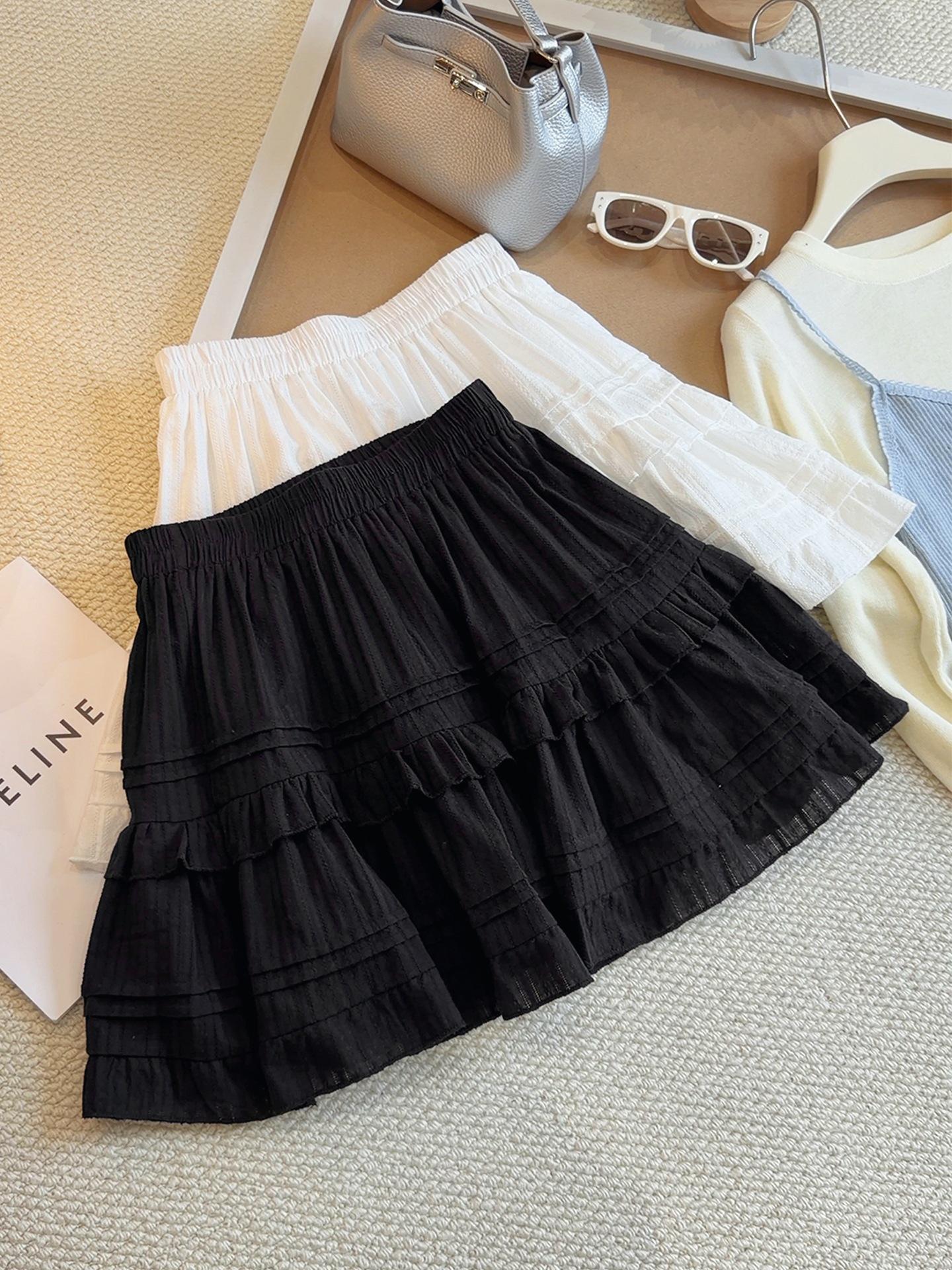 Women s Petite White Ruffled Layered A-line Skirt - Ballet Style - Summer 2026 One Size чёрный