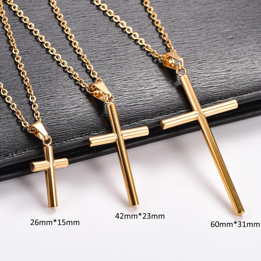 Classic Stainless Steel Round Cross Pendant Necklace for Women Men Religious Christian Faith Prayer Charms Chain Metal Jewelry