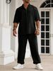Men's Cotton and Linen Casual Button Up Shirt, Short Sleeved Pants, Solid Color Casual Suit