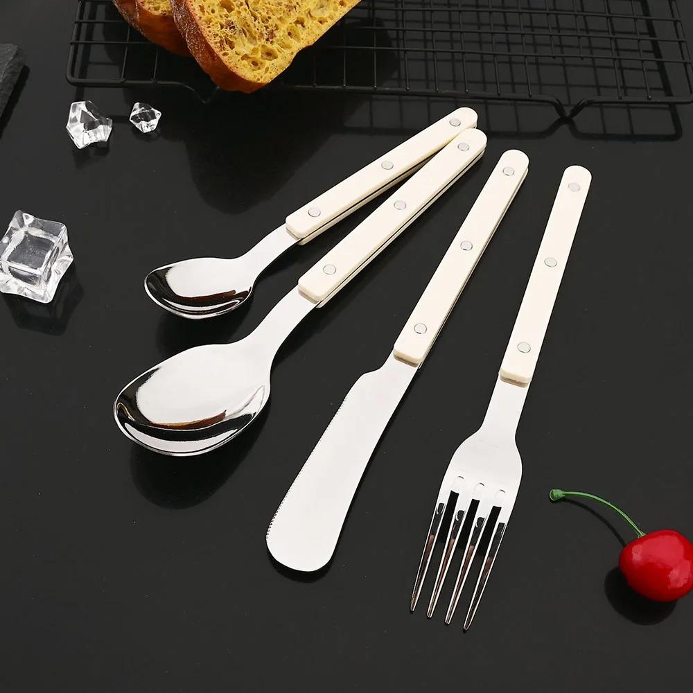 

4Pcs Black Silver Acrylic Handle Dinnerware Knife Fork Spoon Set Stainless Steels Cutlery Set Western Home Kitchen Flatware