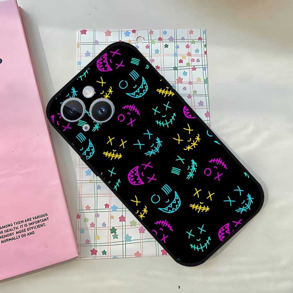 D-Devils-faces-S Phone Case For IPhone 1716 15 14 13 Pro Max 11 12 Mini X Xs XR Black Silicone Cover