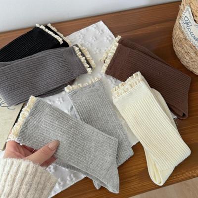 Female Autumn and Winter New Product Pure Color Twist Lace College Wind Tube Stack Socks