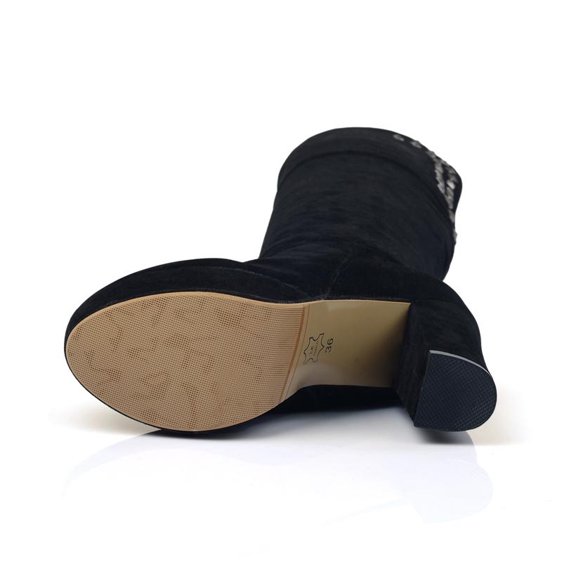 Damskor med hög klack, sexig europeisk och amerikansk stil höst och vinter nya vattentäta platå tjock klack stor storlek romerska medelhöga stövlar