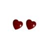 Wine Red Retro Hong Kong Style Heart Earrings - Sweet, Simple, Fashionable, All-Match.