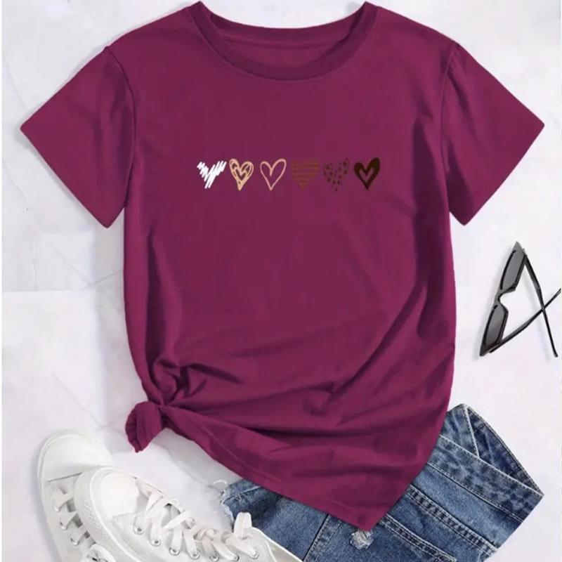 Módní dámské tričko s potiskem srdce, vtipné ležérní tričko s krátkým rukávem a výstřihem do O-neck
