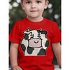 European Sizes Baby Boy Short-Sleeved Spring, Summer And Autumn Cartoon Cow Cute Face Peace Sign Print Casual T-Shirt