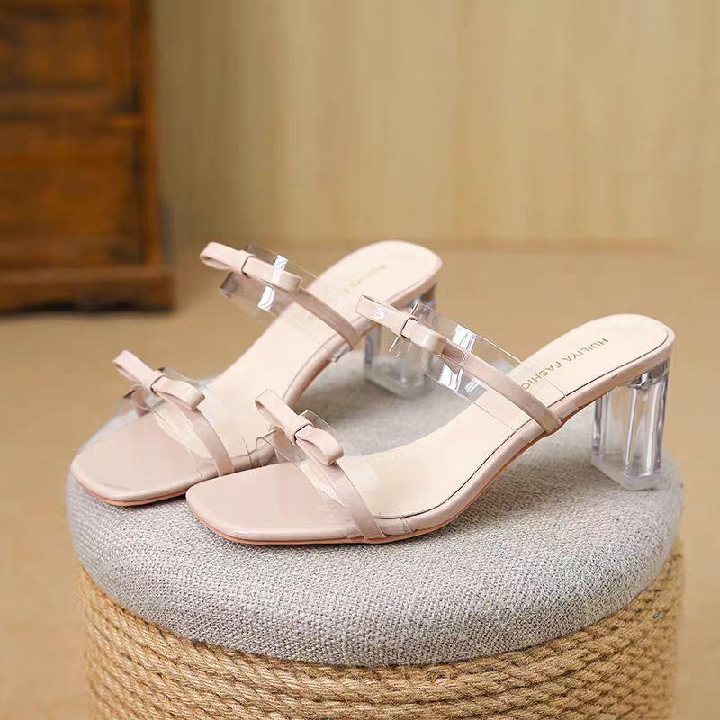 Fashion Women Sandals New Summer Fashion Bare Toed Square Head Shoes Women Designer Mid-heel Chunky High Heels Sandals Zapatos De Mujer