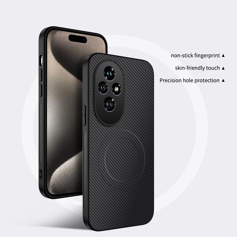 

Роскошный противоударный чехол Militray с текстурой из углеродного волокна и магнитным покрытием для телефона, подходящий для Huawei Honor 200 200Pro, защитная задняя крышка For Honor 200 Pro чёрный