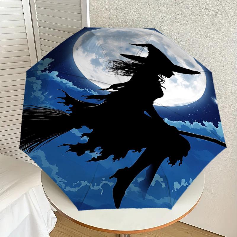 1PC Moon Witch Automatic Folding Umbrella - Compact 8-Rib Design, Durable Plastic & Iron, Lightweight for Outdoor Daily Use, Festive Gift056