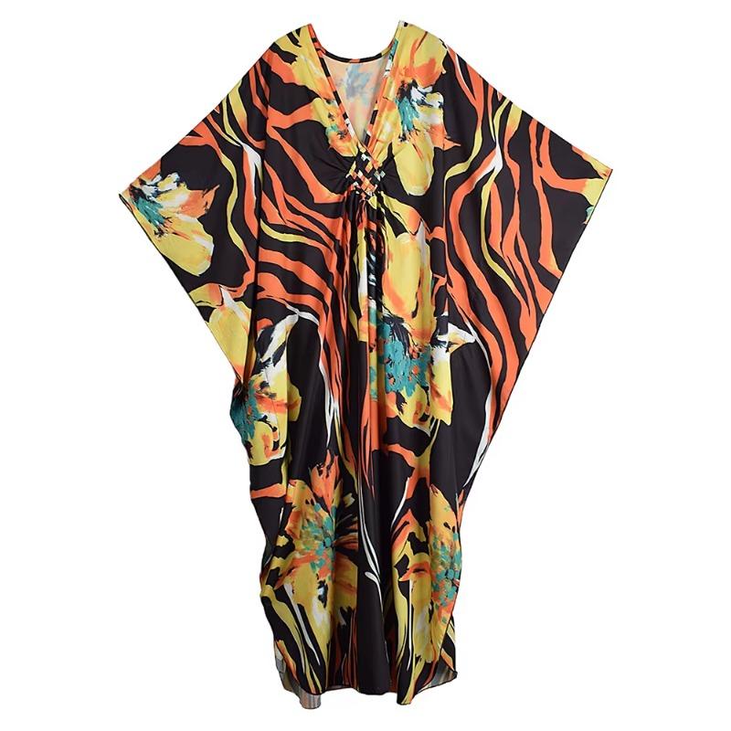 

XITAO V-neck Print Loose Dress GJ1194 One Size жёлтый