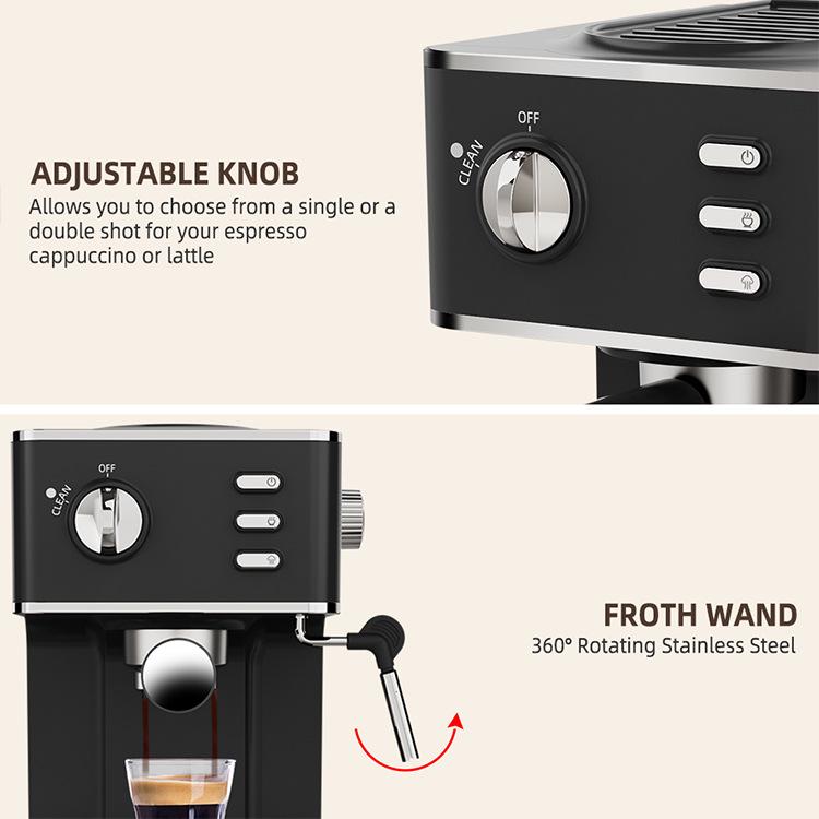 Kompakt halvautomatisk italiensk kaffemaskin med melkeskummer