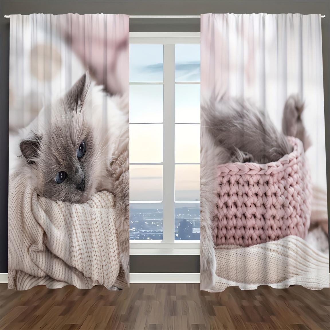 

2 шт. оконные шторы с милым принтом животных и кошек, шторы могут быть изготовлены на заказ для гостиной, кухни и спальни W50xH140(CM)x2PCS&Grommet Top