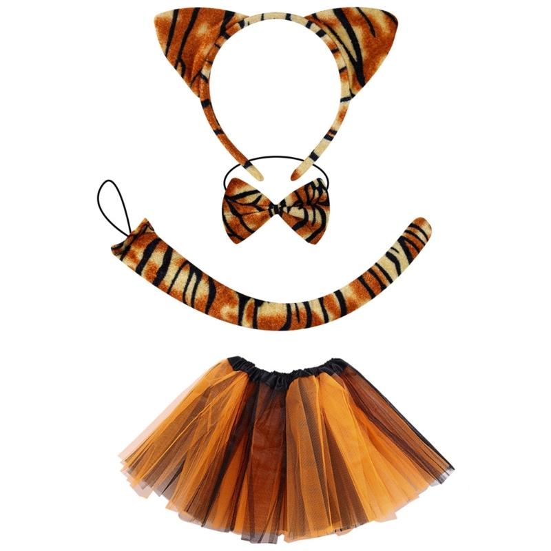 Kid Animal Costume Set Include Animal Ear Headband Tail Nose Bowtie Skirt Halloween Animal Leopard Animal Outfit