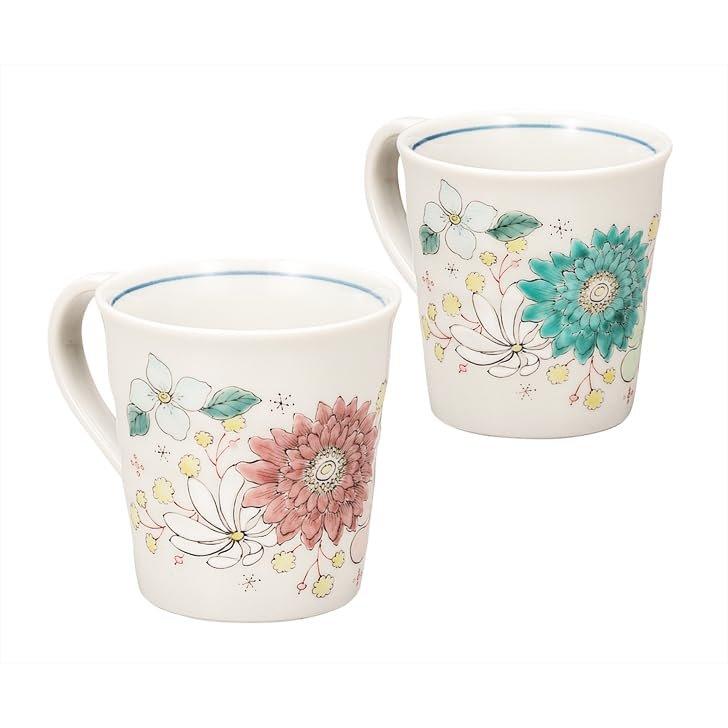 Kutani Yaki Iwata-ya Pair Mug Cups Hana Hana Flower Design K9-1038 Japanese Porcelain