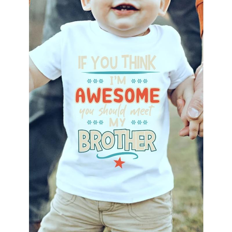 European sizes Boys' T-Shirt with The Phrase 'IF YOU THINK I'M AWESOME' Print in a Creative And Versatile Round Neck Design