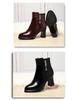 Autumn/Winter 2023 Chunky Heel Ankle Boots - Warm Fleece-Lined Leather Shoes for Middle-Aged Women