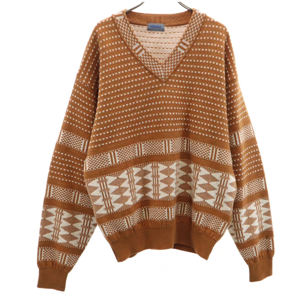 

KENZO 90s Made in Japan Wool Old Overall handle Long sleeve V neck sweater Men s Used