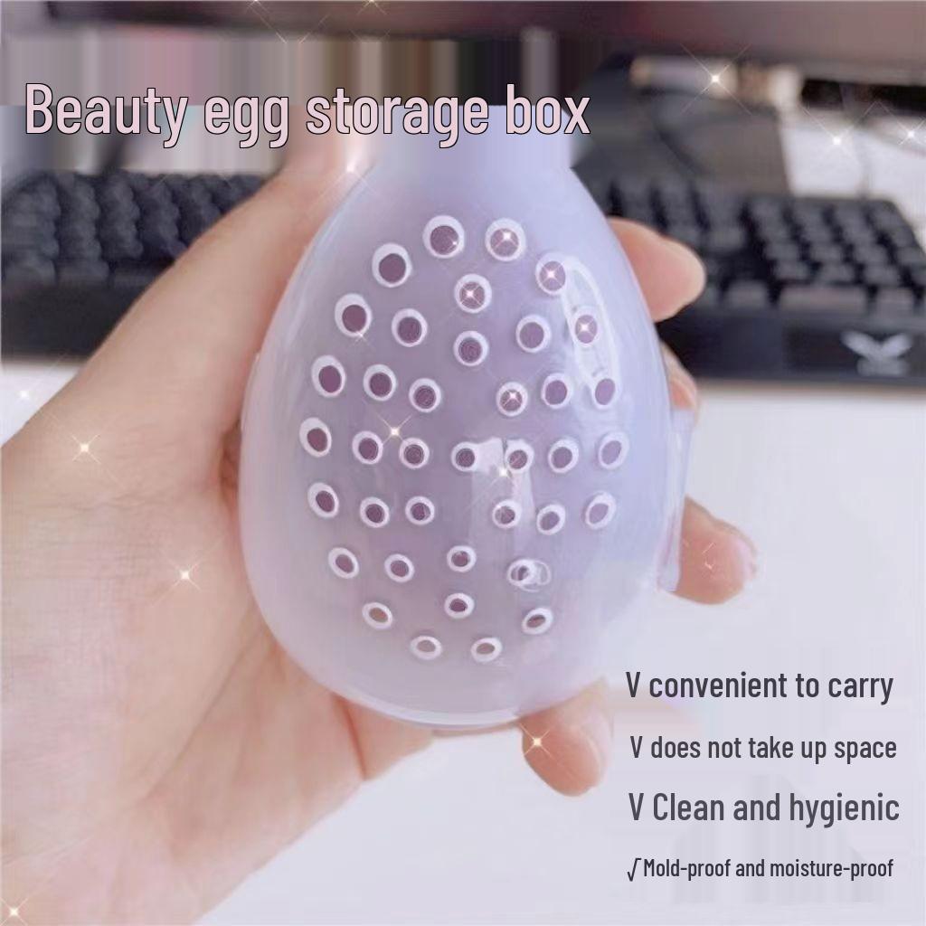 Portable Makeup Sponge Storage Case with Lid and Air Vents - Anti-Mold & Moisture, Egg Shape Design.