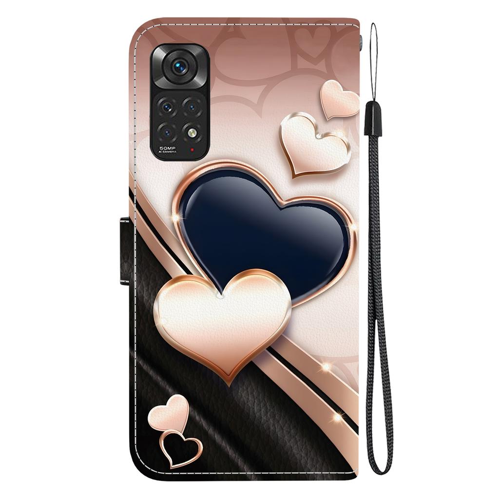 Handgefertigte PU-Leder-Klapphülle für Xiaomi Redmi Note 11/ Redmi Note 11S (4G) Rutschfeste Stoßfeste Hülle mit Handschlaufe & Herz/Rose Katze Designs