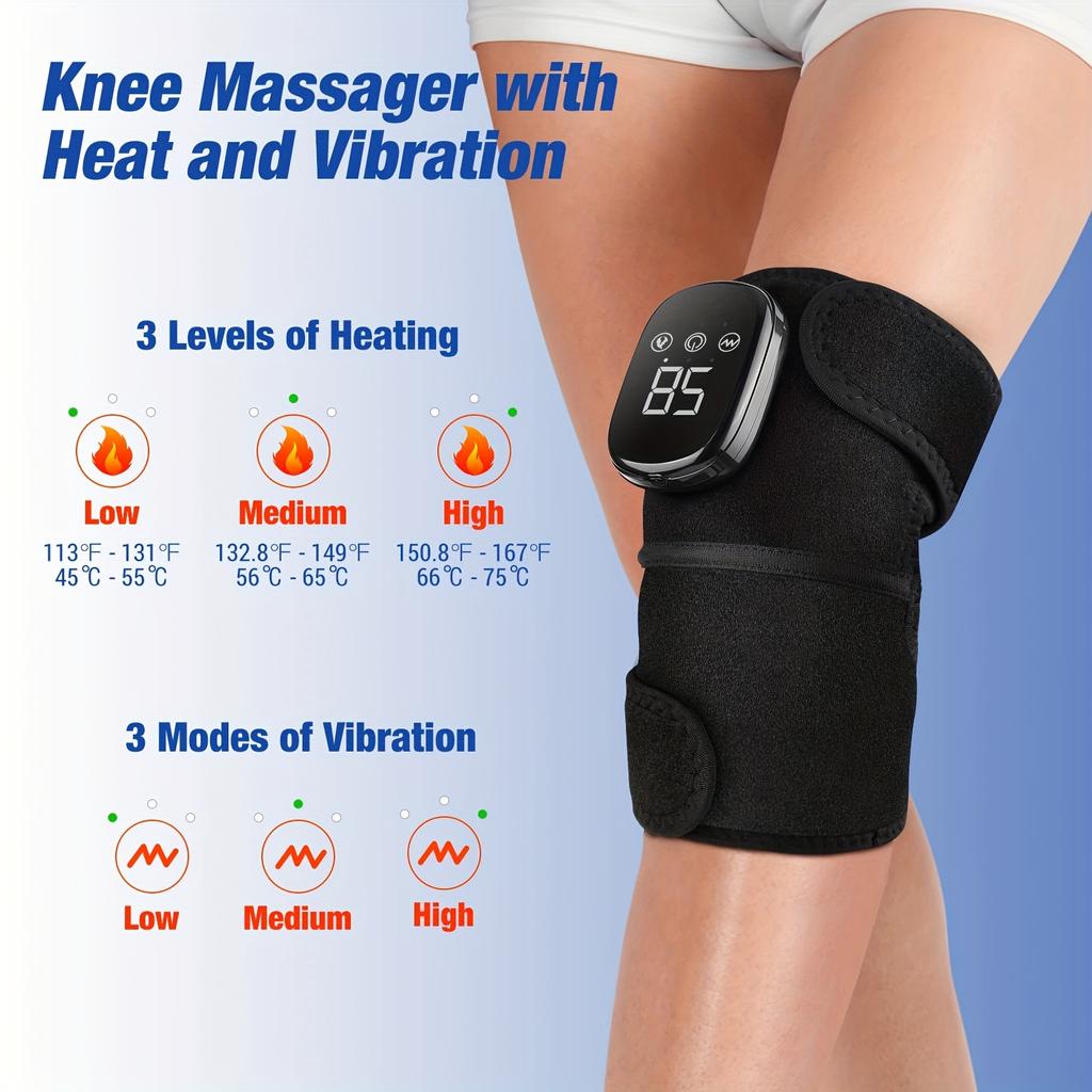 3in1 Wireless Heating Vibrator Knee Massager, 3 Modes, USB Rechargeable Lithium Battery-Polymer 1800mAh
