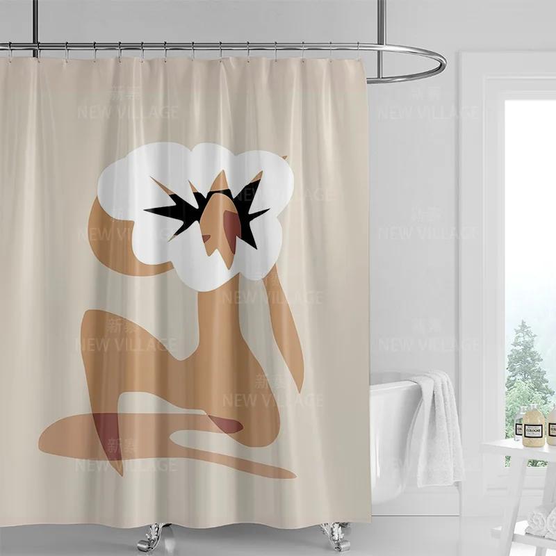 Abstract Art Print Waterproof Shower Curtain - Stylish, Durable & Easy-Care Choice For Contemporary Bathroom Décor