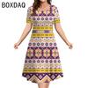 3D Vintage Ethnic Style Elegant A-Line Dress Oversized 3XL Women Short Sleeve O-Neck Casual Dress Letter Printed Casual Dresses