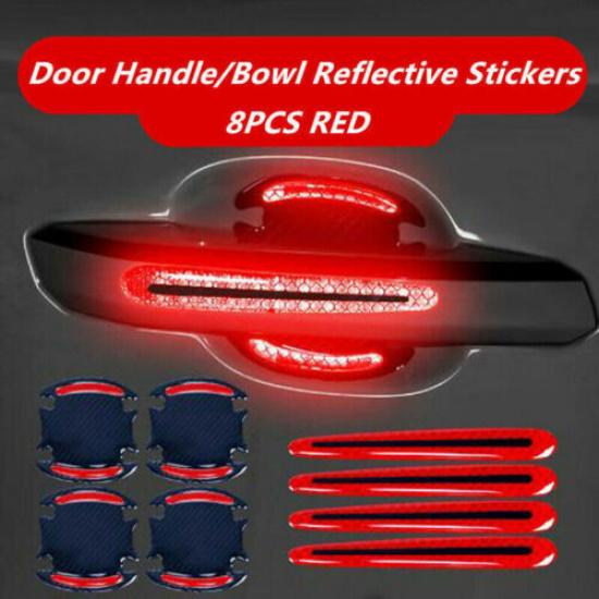 8X Red Car Door Handle Bowl Protector Film Reflective Strip Anti Scratch Sticker