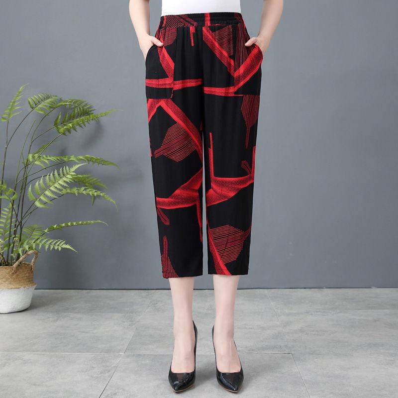 

Летние брюки, повседневные женские брюки, тонкие хлопковые и льняные набивные женские брюки длиной семь дюймов, свободные брюки-харен для женщин 3XL