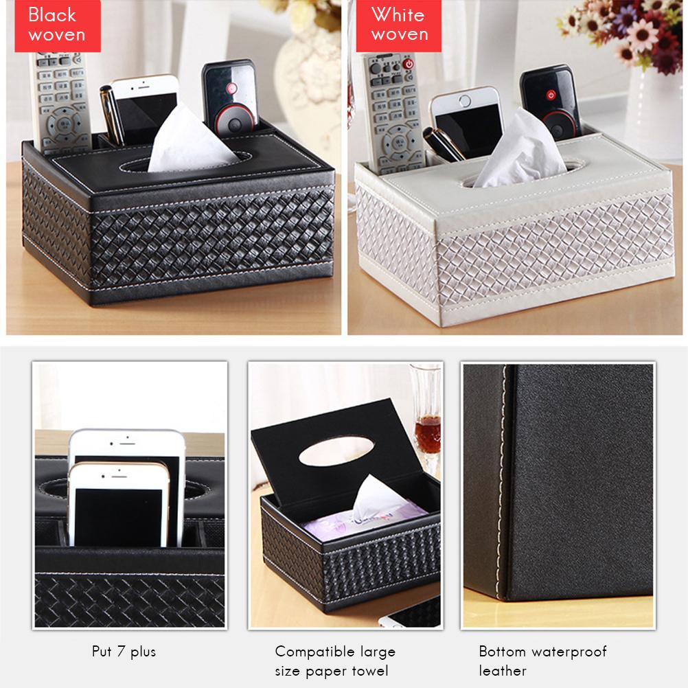 PU Leather Rectangular Remote Control Tissue Box Organizer Tissue Box Cover Pen Pencil Holder Desk Storage Box