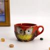 Painted Owl Mug Ceramic Cups Afternoon Tea Teacup Milk Fruit Juice Container Cartoon Owl Relief Coffee Cup Mugs with Lid