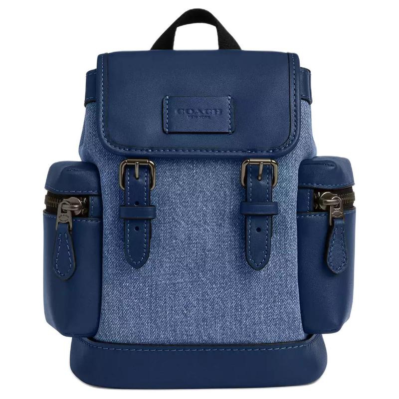 

COACH Sprint 15 brand logo classic pebbled leather and calfskin waist bag mini men s dark blue синій