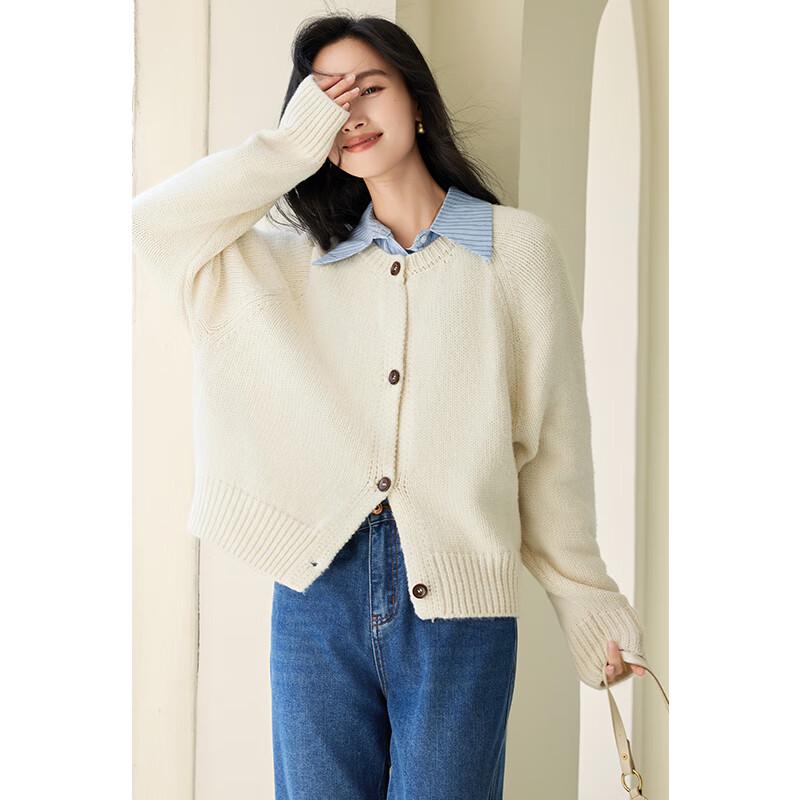 

VICTORIA&VERA Women s Relaxed Round Neck Knit Cardigan L