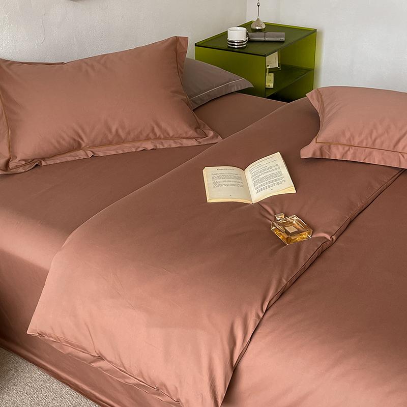 Solid Simple 100% Long-staple Cotton Bedding Set New Soft Skin-friendly Queen Duvet Cover Set with Sheet Quilt Cover Pillowcases