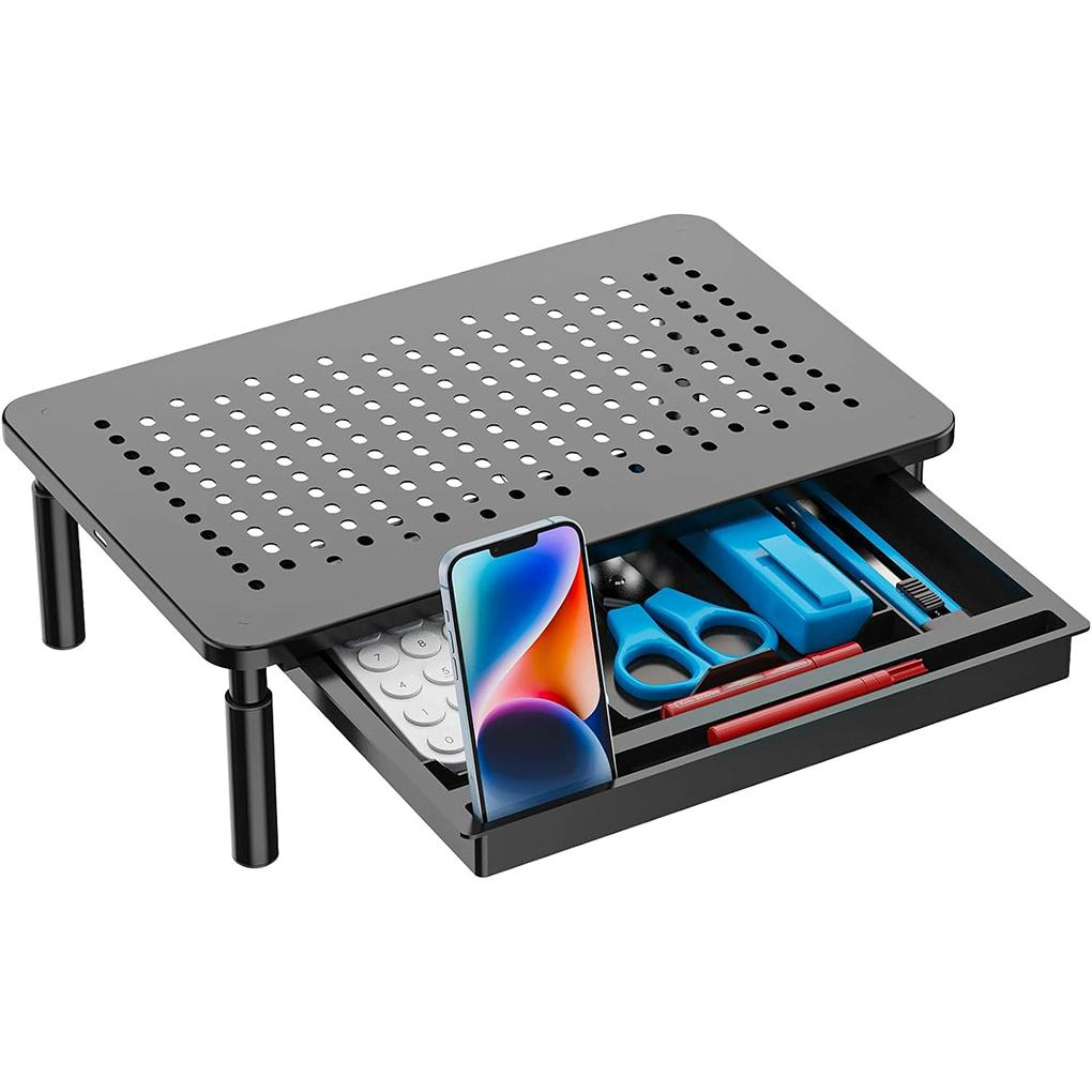 Computer Monitor Heighten Storage Rack with Drawer Notebook Heat Dissipation Holder Desktop Home Office Keyboard Organizer Shelf