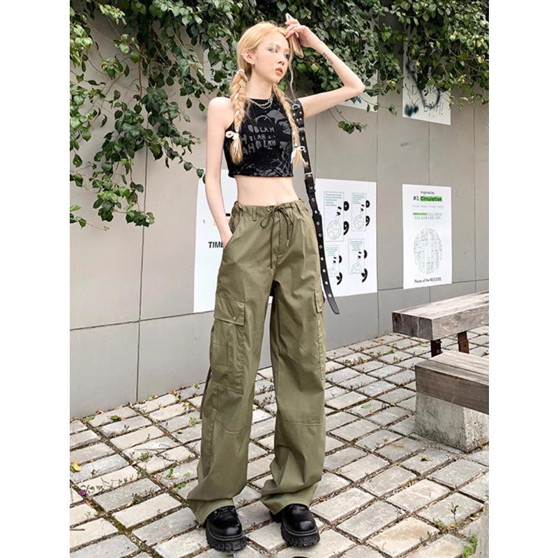 

Women s High Waist Black Cargo Pants - Autumn 2025 Wide Leg, Quick-Drying Parachute Trousers 4XL
