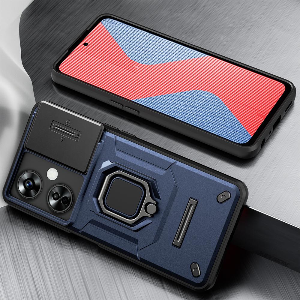 KEYSION Shockproof Case for OnePlus Nord CE 3 Lite 5G Slide Camera Lens Protection Ring Stand Phone Cover for for Nord CE 3 5G
