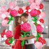 1 Artificial Rose Flower, 1 Large Rose Aluminum Foil Balloon, Suitable for Valentine's Day, Birthday Parties, Confession and Proposal, Wedd