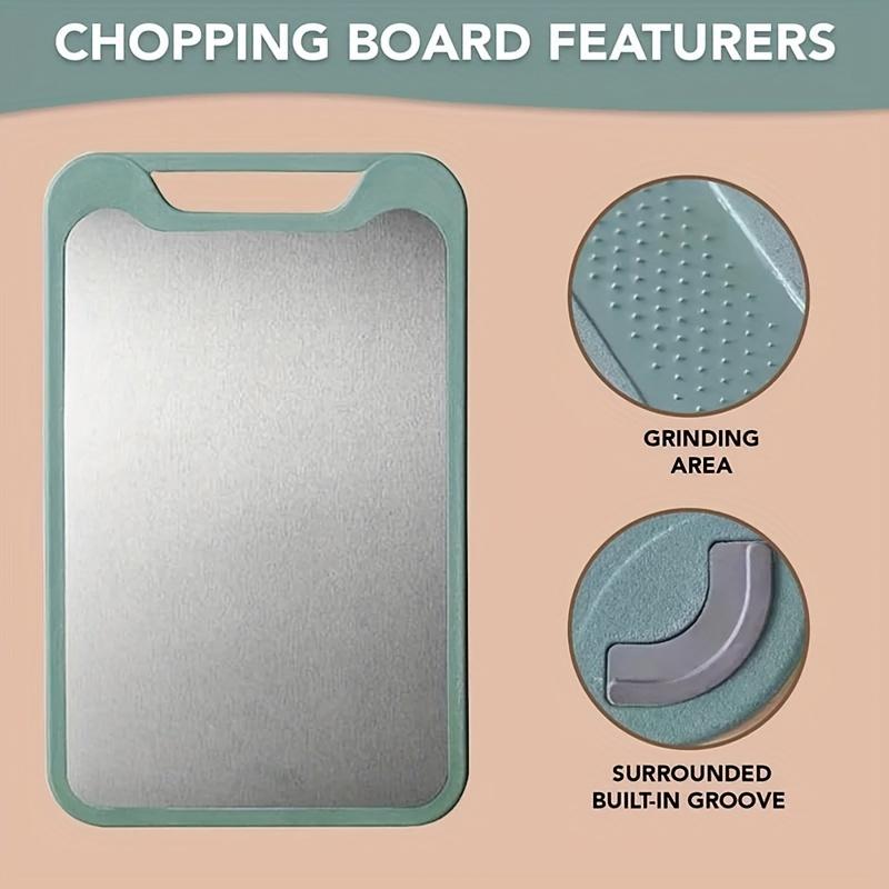 1 stainless steel cutting board with non-slip mat & grinding groove, durable multi-use kitchen tool for veggies and fruits