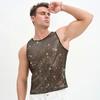 Herren Pailletten Weste Funkelnd Rundhals Ärmellos Shirt Durchsichtig Sexy Tanktop für Musikfestival Rave Nachtclub Bar Party