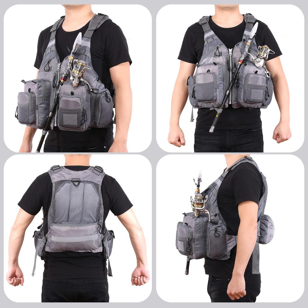 Lixada Fishing Jacket with High Large Multiple Load Capacity Up To One Size Fits All Vest, Buoyancy, Breathable, Capacity, Pockets, Unisex, 95kg,