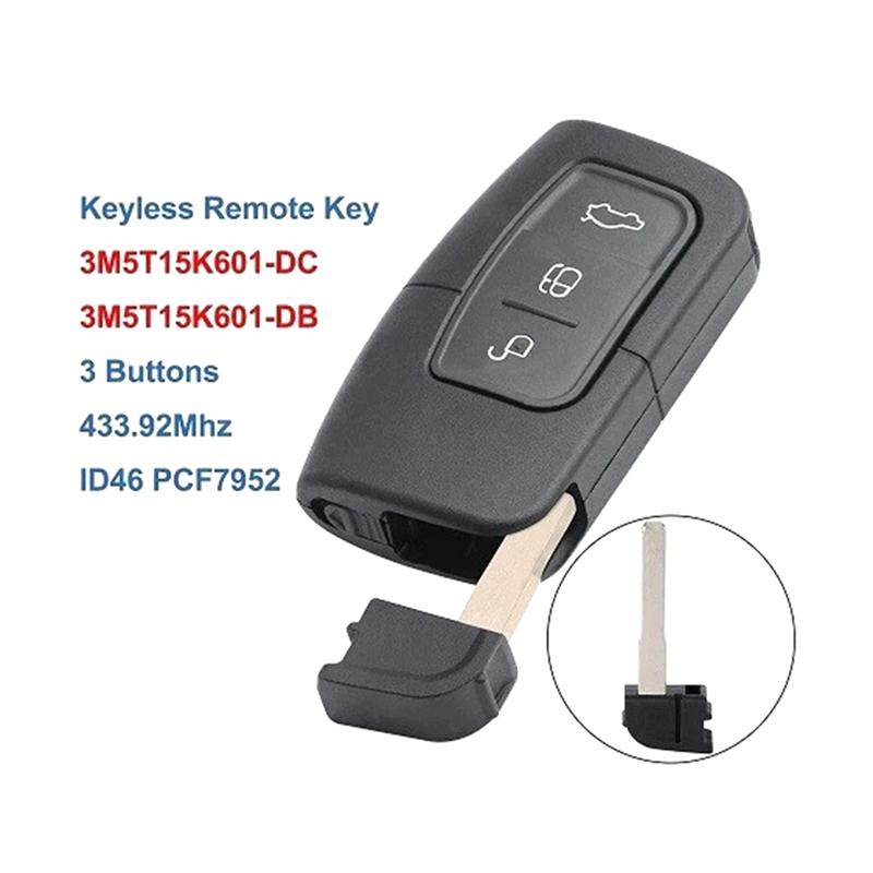 ABLZ-Key Remote 3M5T15K601-DC/DB 433.92Mhz For Ford C-Max Focus MK2 Kuga Mondeo Galaxy 2007- 2010 Smart Keyless Entry
