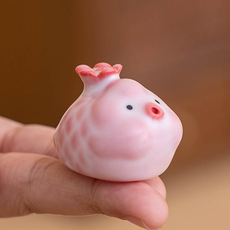 Estatua de Mascota de Té de Cerámica Pez Pececito Escupe Burbujas Bajo Fondo de Taza Rosa Escupe Burbujas Adorno de Cerdito Tazas de Agua Decoración de Taza Regalo