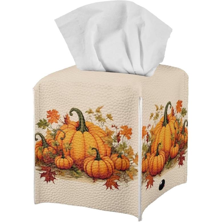 Pumpkin Tissue Box Holder, Home Decor Tissue Napkin Box Covers Farmhouse Decor Holder Paper Organizer for Table,Dresser,Countertop Fall Thanksgiving