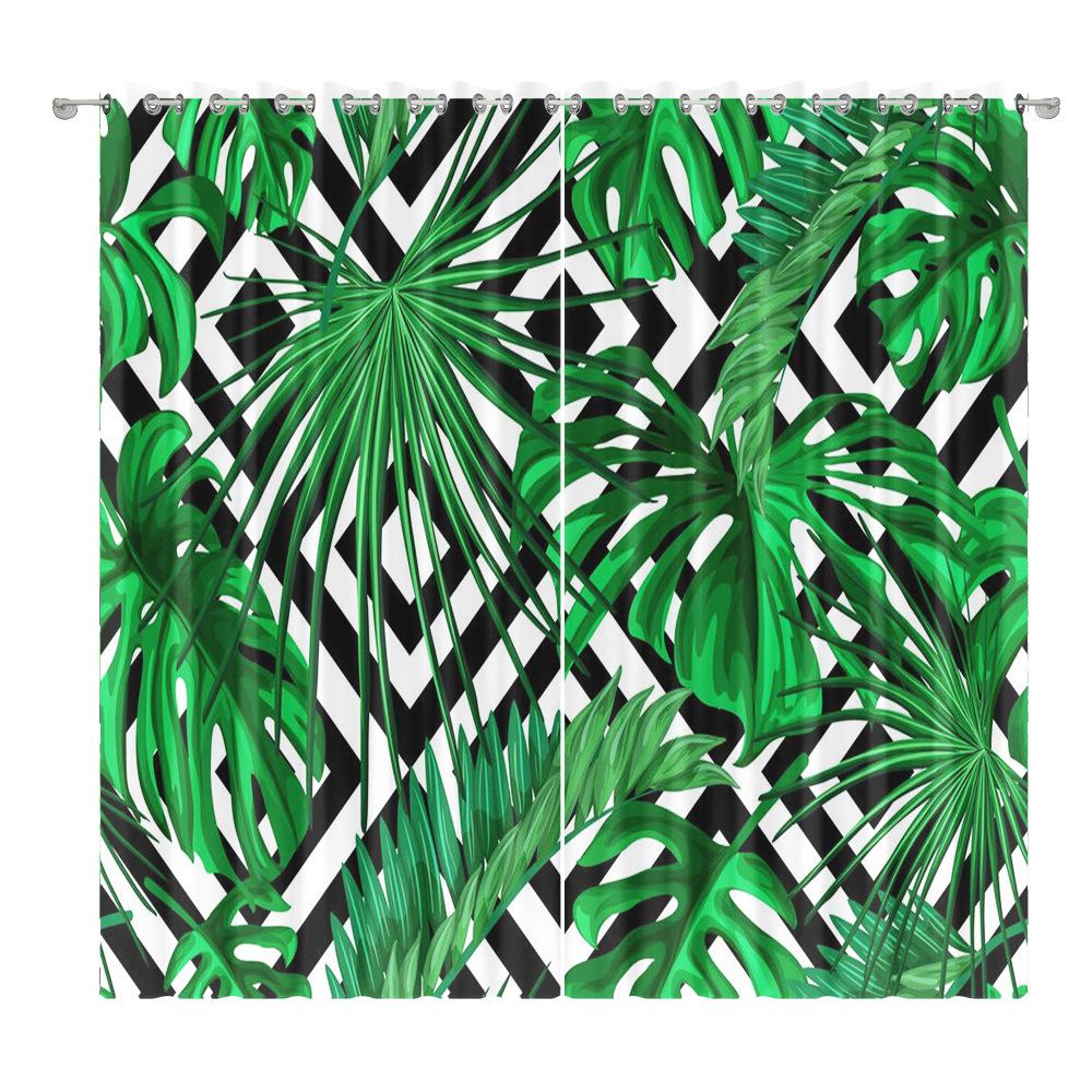 Green Plant Plantain Leaf Curtain Cloth Bedroom Living Room Balcony Blackout Curtain Office Hotel Thermal Insulation Curtain